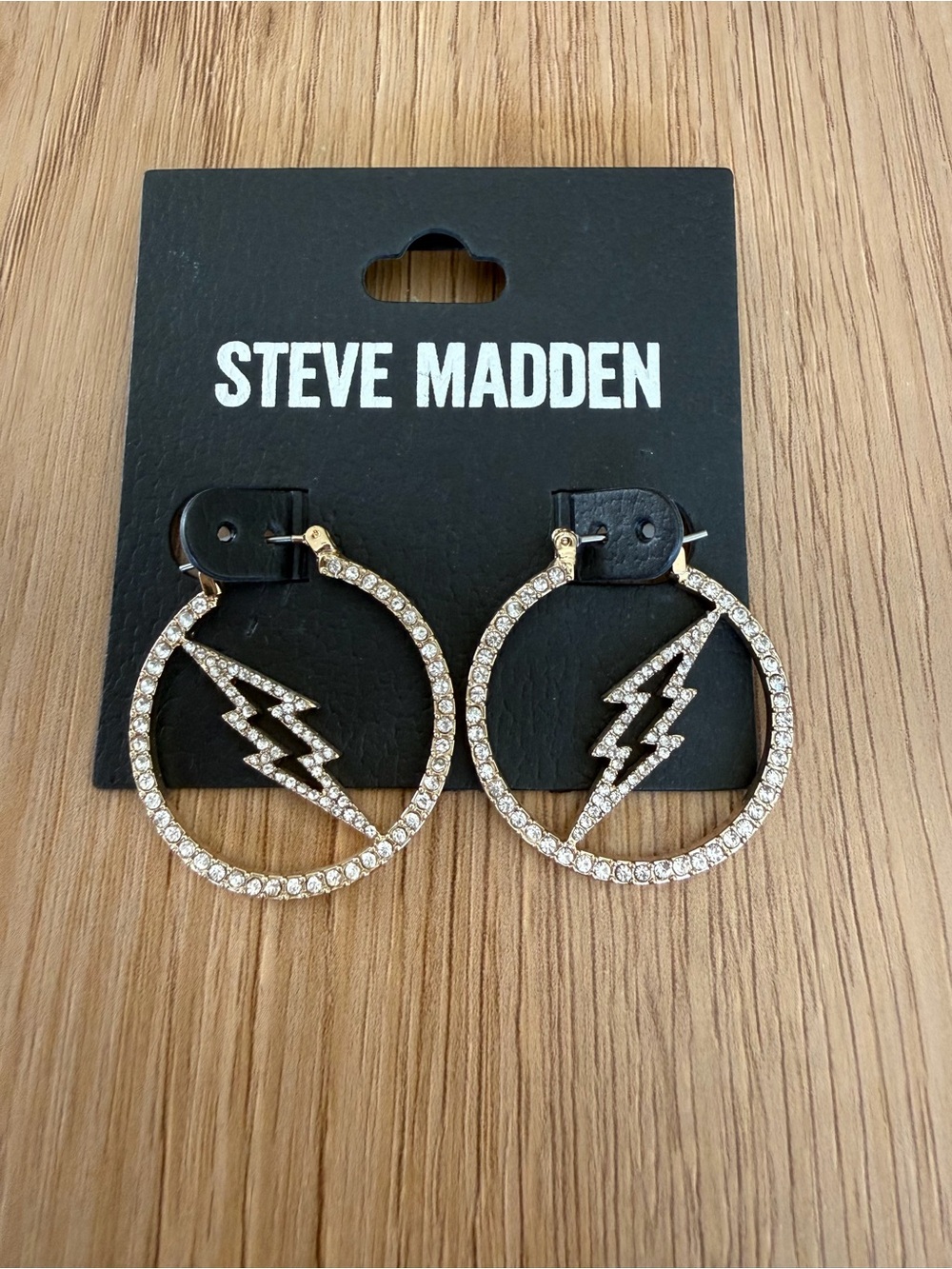 Steve Madden Gold Crystal Lightning Hoop Earrings